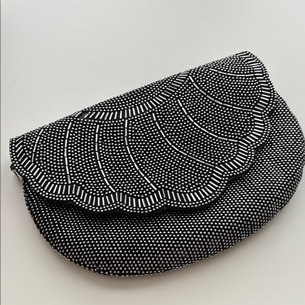 Clutch Bag Wristle Crossbody Elegant Black Silver Mini Formal